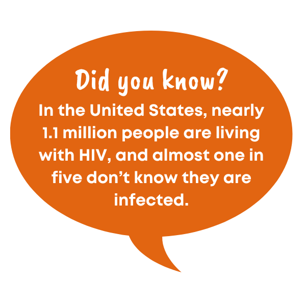 HIV Facts: In the United States, nearly 1.1 million people are living with HIV, and almost one in five don’t know they are infected.