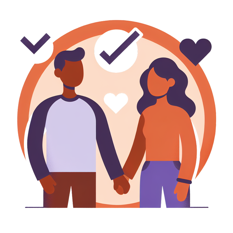 consent culture - illustration of two people holding hands with a heart and checkmark between them